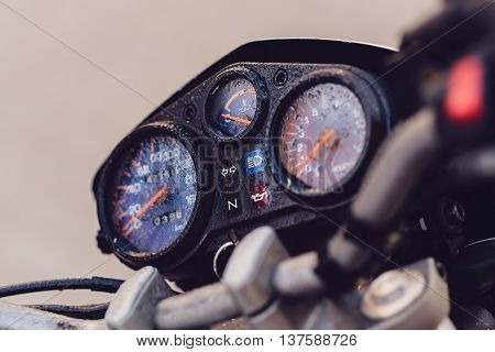 Classic Motorbike Control Panel At Rain