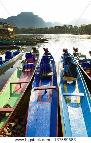 Boats at the Nam Song river in Vang Vieng