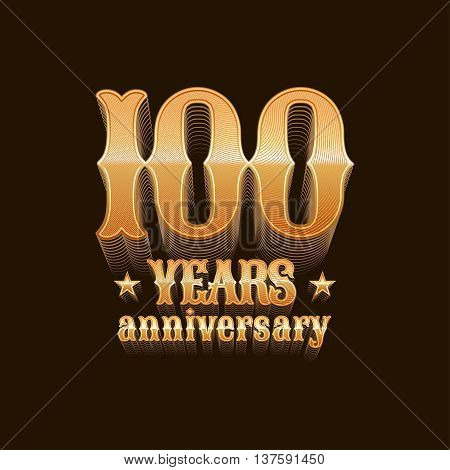 100 years anniversary vector logo icon. 100th birthday decoration design element sign emblem symbol in golden