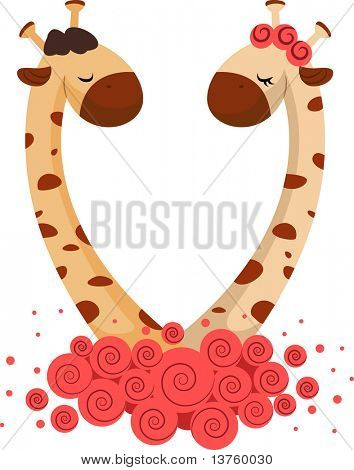 Illustration of a Pair of Giraffe Huddled Together