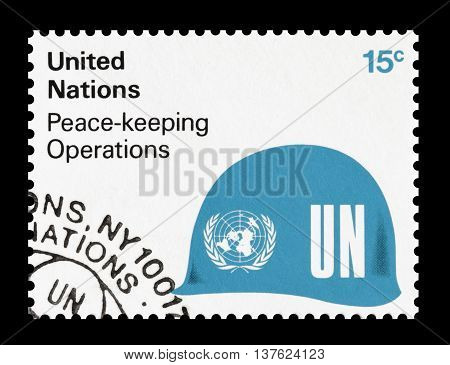 UNITED NATIONS - CIRCA 1980 : Cancelled postage stamp printed by United Nations, that promotes peace keeping operations.