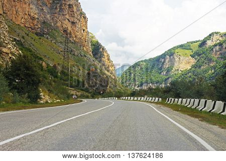 Mountain highway and landscape. North Caucasus travel