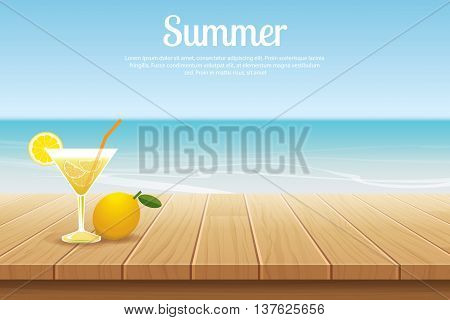 summer background blue sky with sea and wooden for display montages
