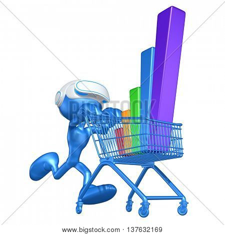 Virtual Reality VR Bar Graph With Shopping Cart 3D Illustration