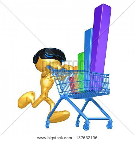 Virtual Reality VR Bar Graph With Shopping Cart 3D Illustration