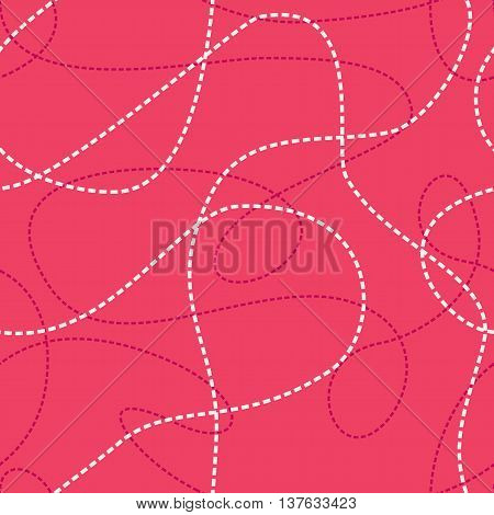 Vector seamless pattern with tangled dashed lines on red background. Repeating romantic conceptual texture. EPS8 vector illustration includes Pattern Swatch.