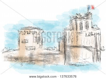La Rochelle. abstract illustration on multicolor background