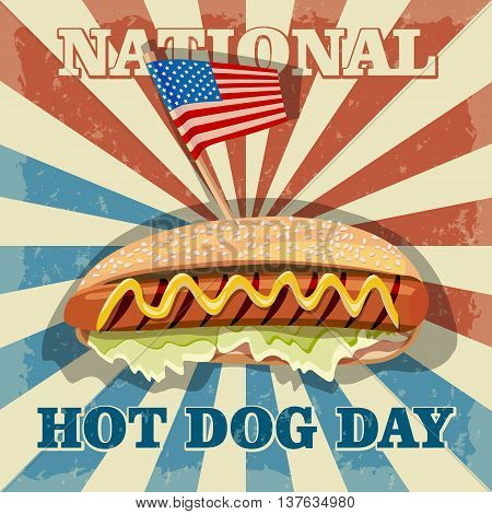National hot dog day. Hot dog vector.