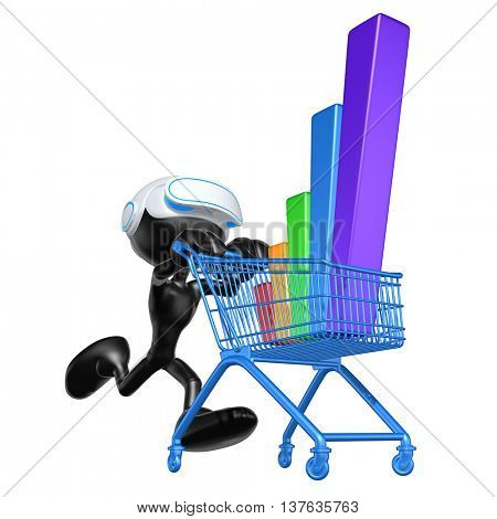 Virtual Reality VR Bar Graph With Shopping Cart 3D Illustration