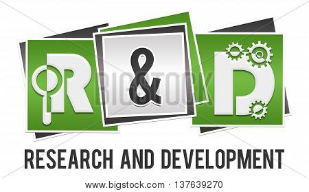 R and D text alphabets written over green grey background.