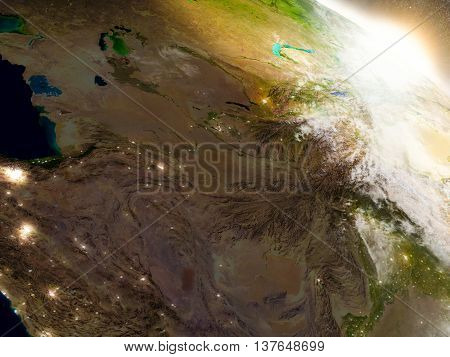 Central Asia From Space During Sunrise