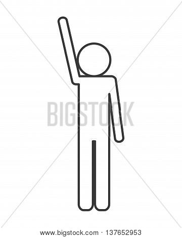 Sketch icon of people with hands up winner champion isolated vector illustration