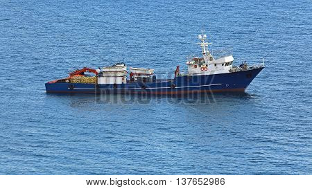 Big Fishing Ship Vessel at Blue Sea