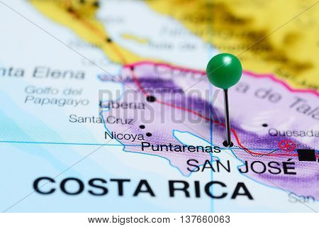 Puntarenas pinned on a map of Costa Rica