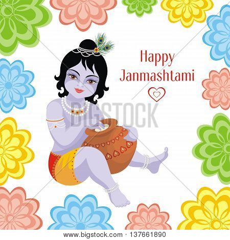 Krishna Janmashtami. Beautiful greeting card with little Krishna's image.