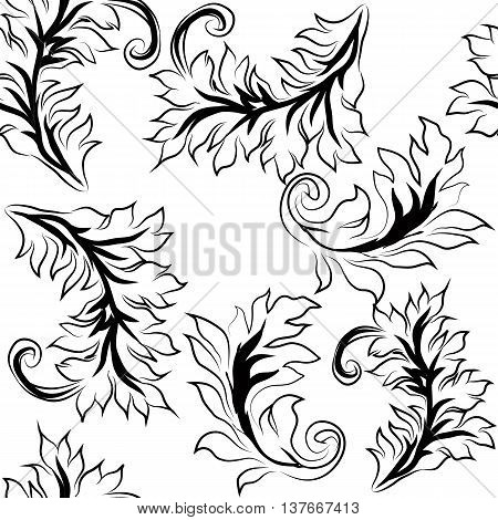 Seamless background with abstract flowers фтв leaves for your design. Monochrome