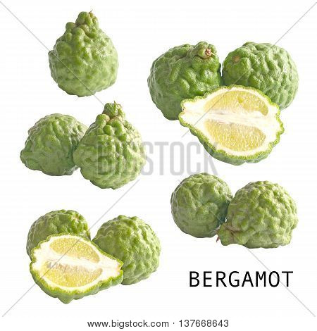collection of isolated kaffir lime or bergamots on white background