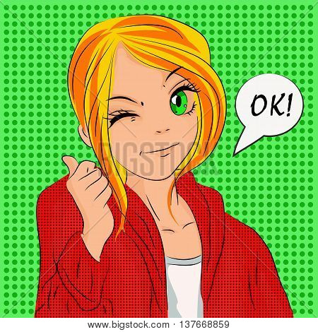 Illustration teen girl for promotional brochures or other. It can be used as you wish such as a box with the production of clothing food beverages accessoriesand other.