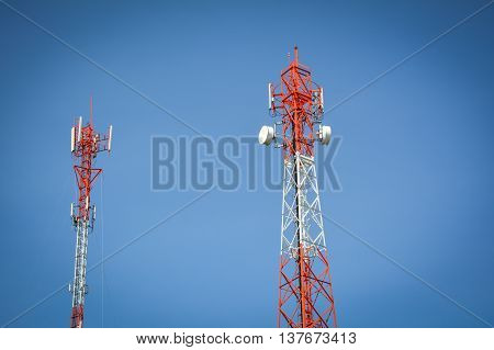 phone antenna used to transmit telephone signals.Blue sky background