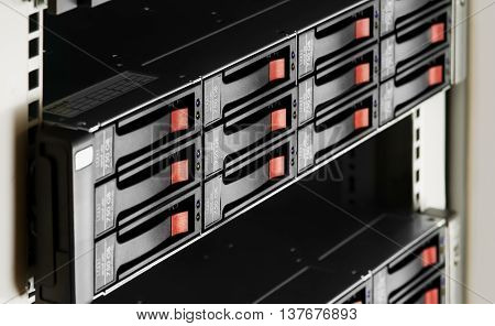 Close Up Photo Of Rack Mounted Disk Array Server