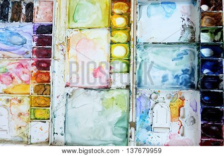 Watercolor palette and brush background , tool education
