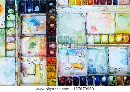 Watercolor palette and brush background , tool education