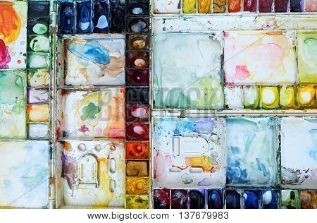 Watercolor palette and brush background , tool education