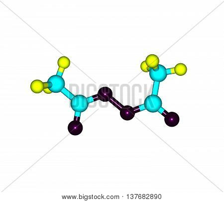 Diacetyl peroxide is an organic peroxide that is a crystalline sand-like solid with a sharp odor. 3d illustration
