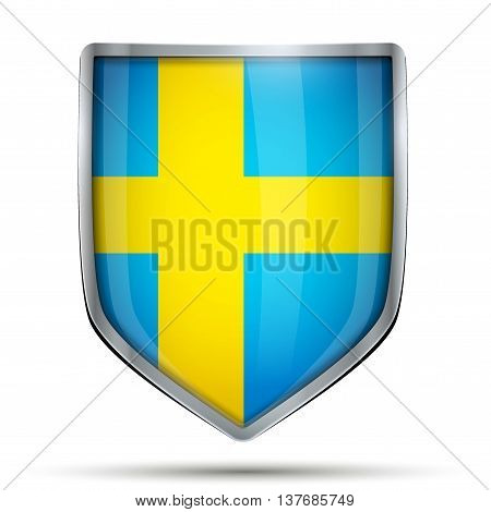 Shield with flag Iceland. Editable Vector Illustration isolated on white background.