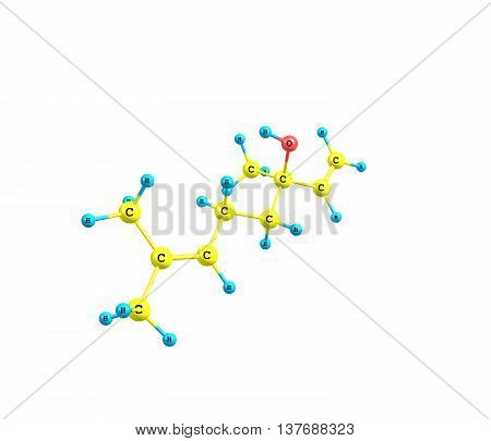 Linalool is a naturally occurring terpene alcohol chemical found in many flowers and spice plants with many commercial applications. 3d illustration
