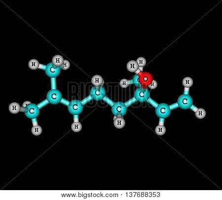 Linalool is a naturally occurring terpene alcohol chemical found in many flowers and spice plants with many commercial applications. 3d illustration