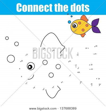 Connect the dots by numbers educational drawing children game. Dot to dot game for kids coloring page. Animal theme