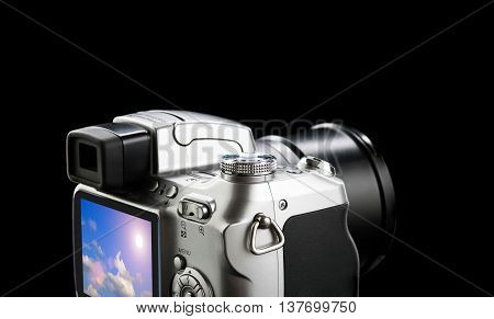 Isolated Photo Video Camera With Cloudscape On Display