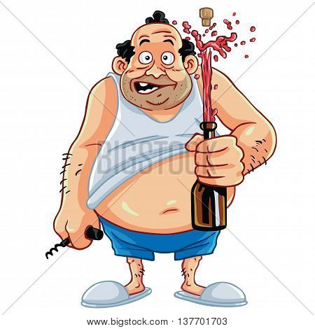 Cartoon Character : Fat Man Opening Champagne Bottle