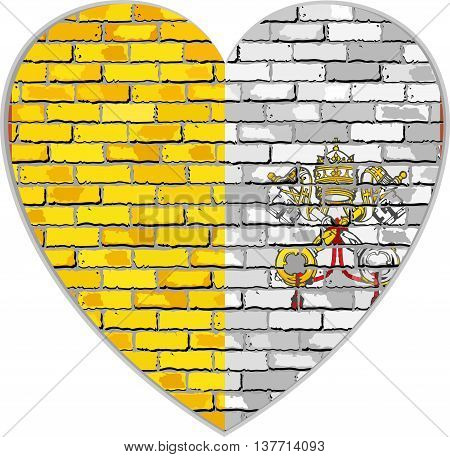 Flag of Vatican City on a brick wall in heart shape - Illustration,
Flag of the Holy See on brick textured background, 
Flag of the Papal States, 
Abstract grunge mosaic vector