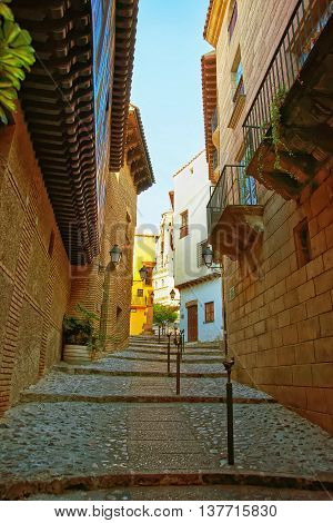 Street In Spanish Village On The Montjuic In Barcelona