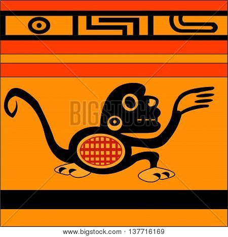 Monkey. Ethnic pattern of American Indians: Aztecs, Mayans, Incas. Vector illustration.