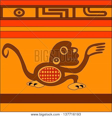 Monkey. Ethnic pattern of American Indians: Aztecs, Mayans, Incas. Vector illustration.