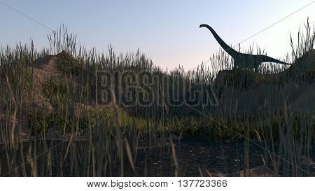 3d illustration of the mamenchisaurus standing on hill