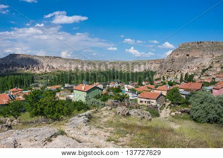 Panorama of Yaprakhisar village in Cappadocia Central AnatoliaTurkey