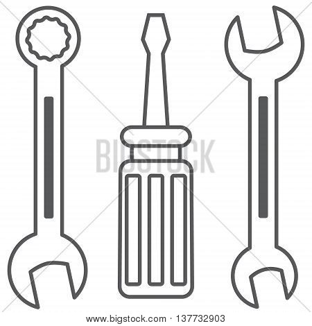 Set of tools. Two wrenches and a screwdriver. Vector image.