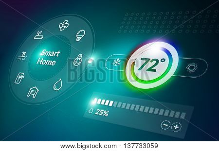 Smart home control panel concept with temperature fahrenheit degrees setting