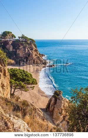Idyllic Meditteranean beach near Calella at the Costa Brava Spain.