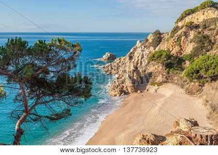 Idyllic Meditteranean beach near Calella at the Costa Brava Spain.