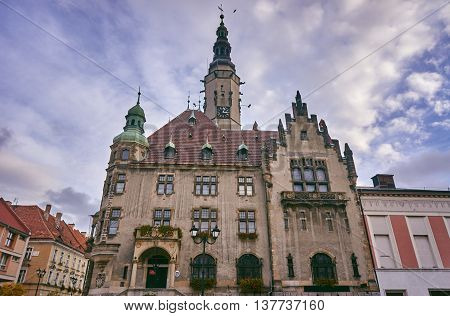 Town Hall with clock tower in Jawor