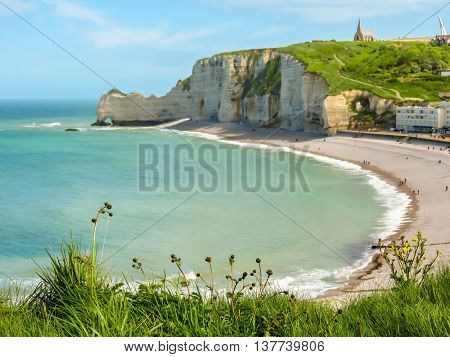 Alabaster cliffs and beach of Etretat, Normandy, France