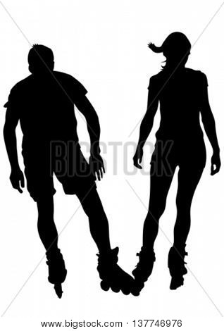 Silhouette athletes of skates on white background