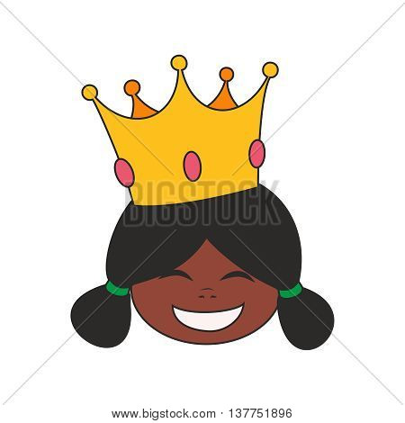 Happy little african princess head in crown vector illustration isolated on white background