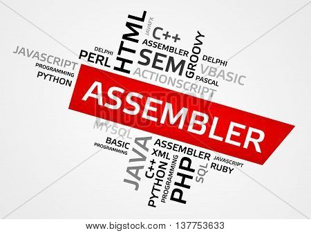 Assembler Word Cloud, Tag Cloud, Vector Graphics