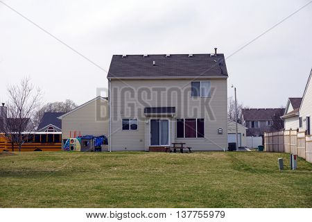 JOLIET, ILLINOIS / UNITED STATES - MARCH 15, 2016: A small tract home in the Aspen Meadows subdivision of west Joliet.